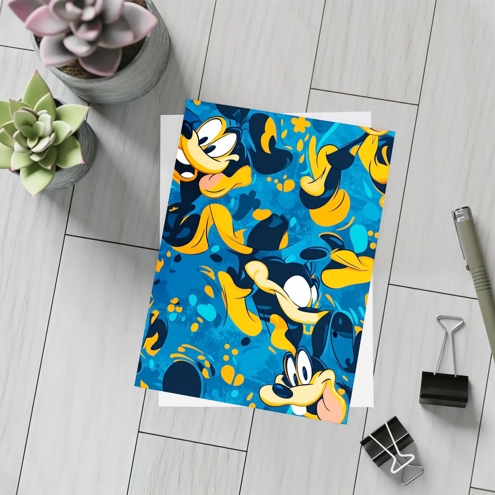 Goofy Character Pattern Blue Cartoon Background – Postcards