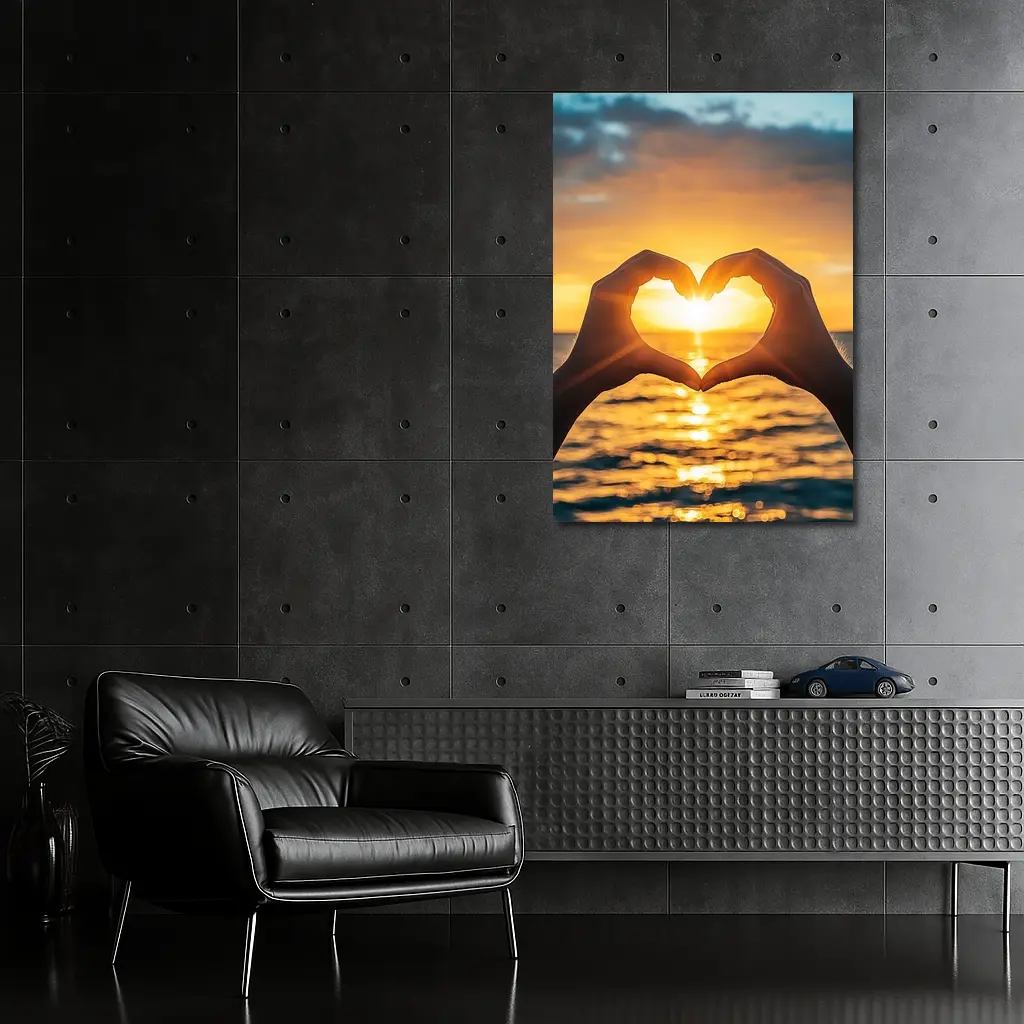 Heart Hands Silhouette Ocean Sunset Love – Wall Art