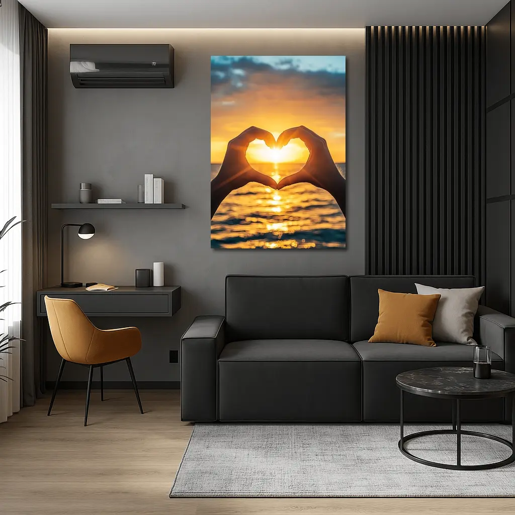 Heart Hands Silhouette Ocean Sunset Love – Wall Art