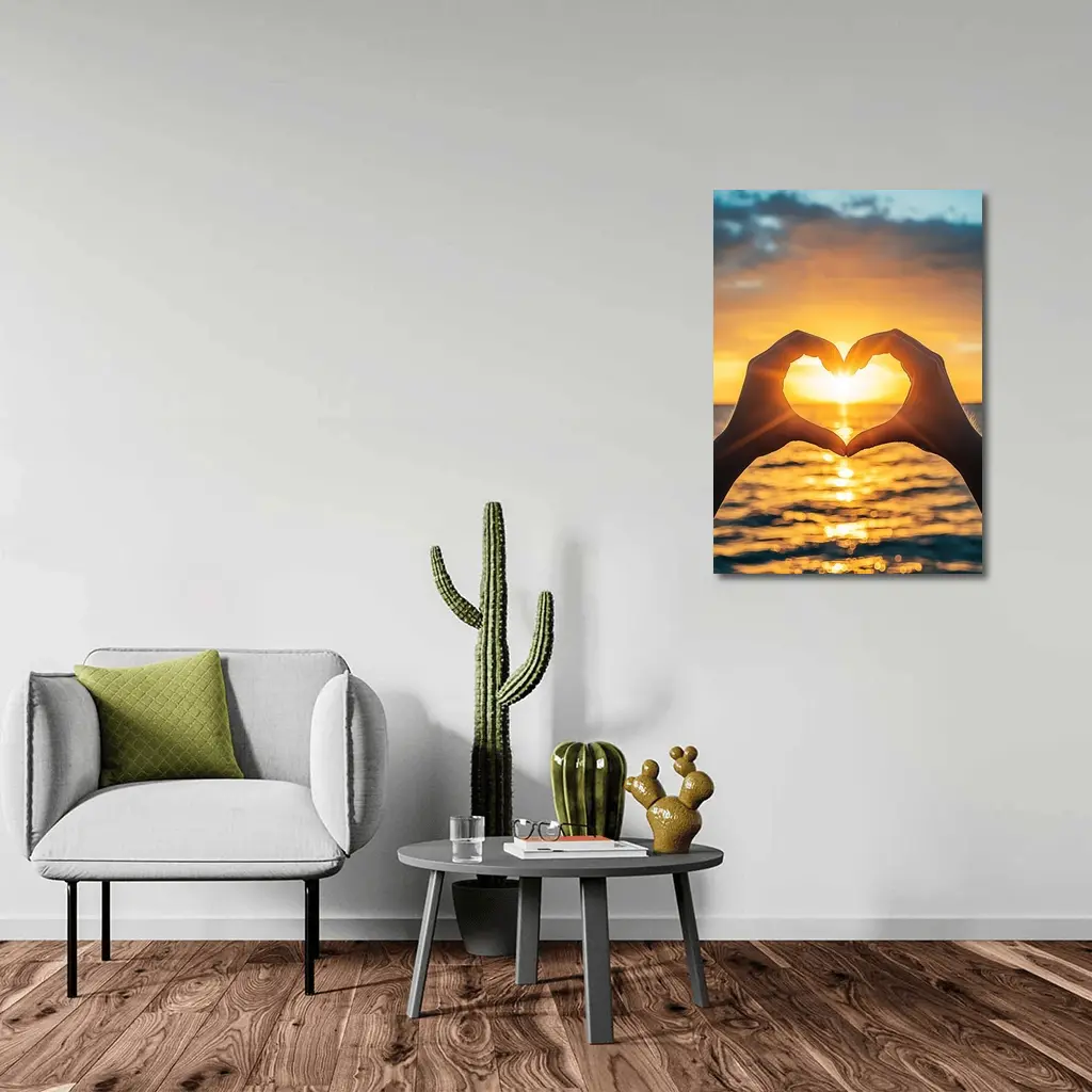 Heart Hands Silhouette Ocean Sunset Love – Wall Art
