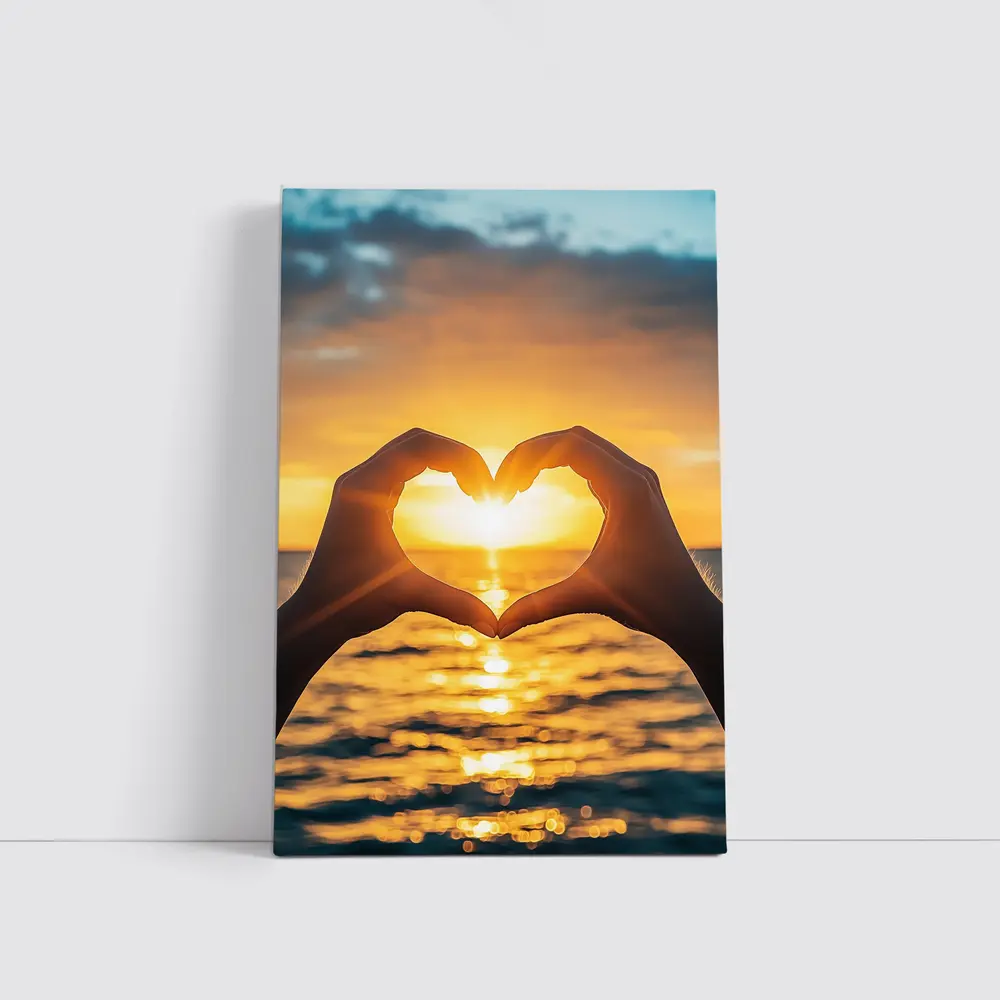 Heart Hands Silhouette Ocean Sunset Love – Wall Art