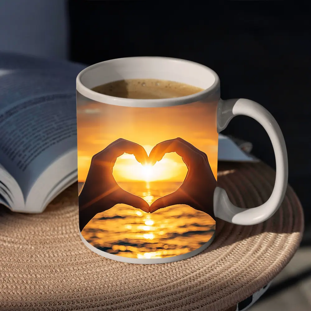Heart Hands Silhouette Ocean Sunset Love – Mugs