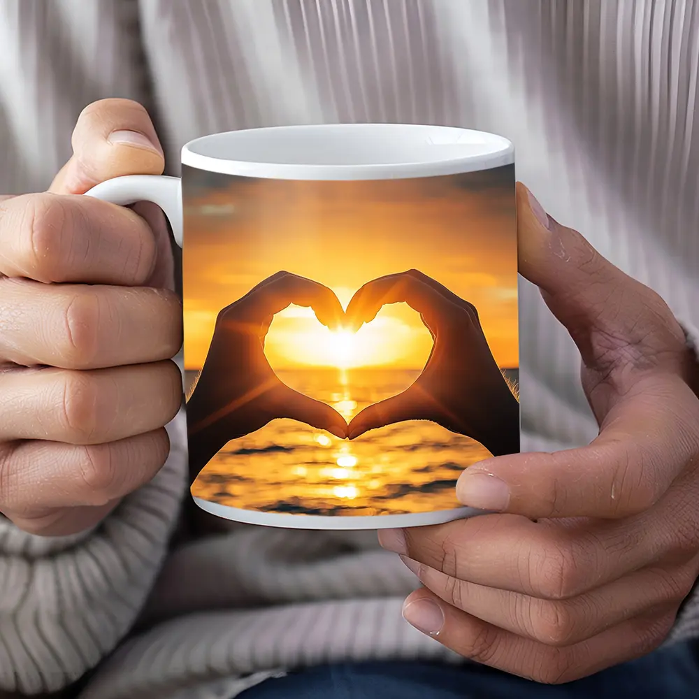 Heart Hands Silhouette Ocean Sunset Love – Mugs