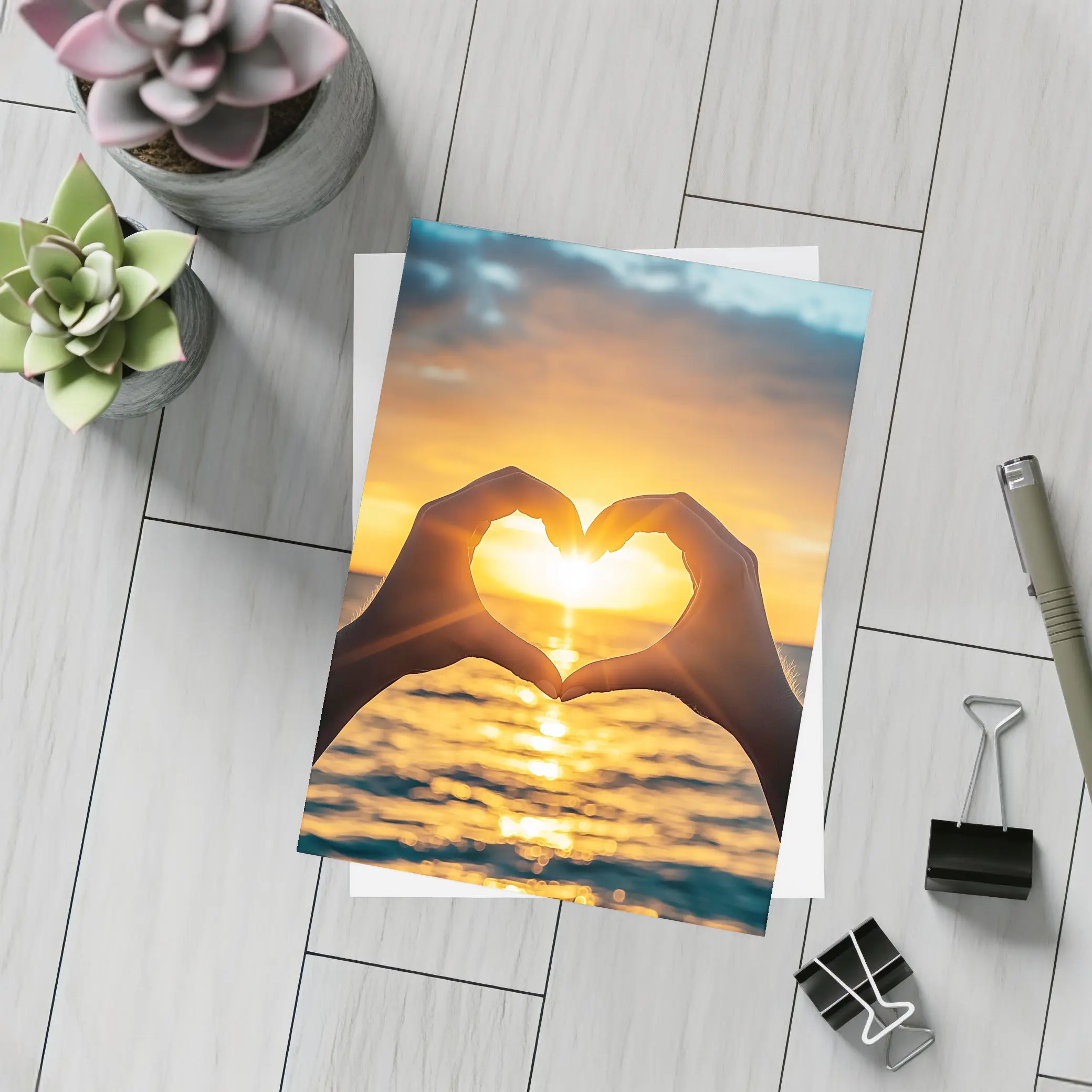 Heart Hands Silhouette Ocean Sunset Love – Postcards