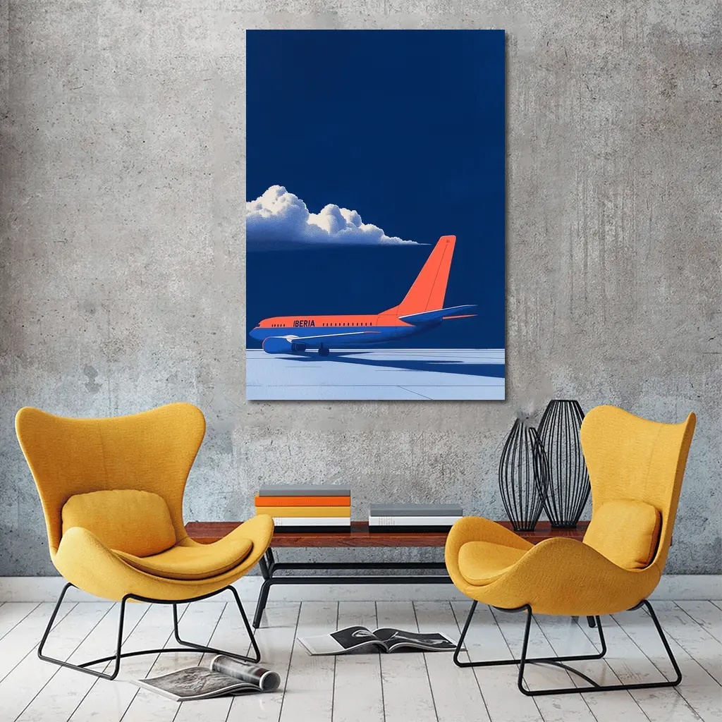 Iberia Airplane Blue Sky Minimalist Art – Wall Art