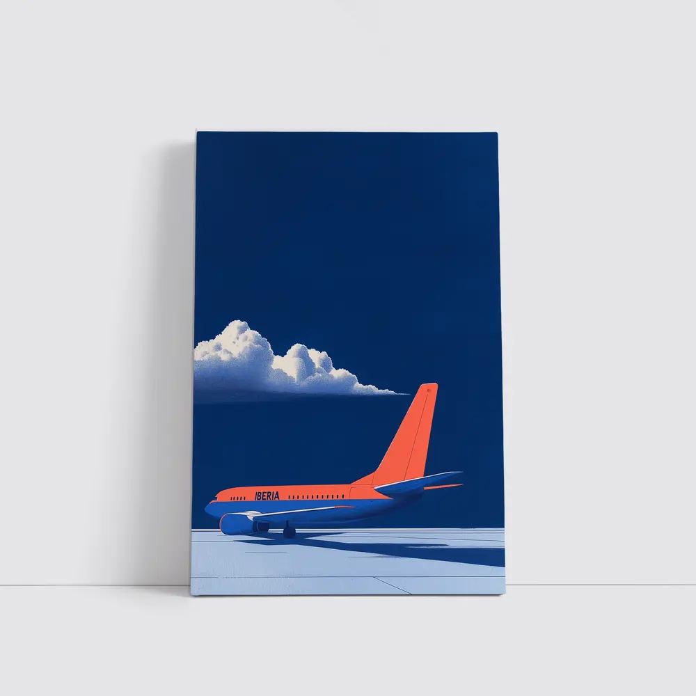 Iberia Airplane Blue Sky Minimalist Art – Wall Art