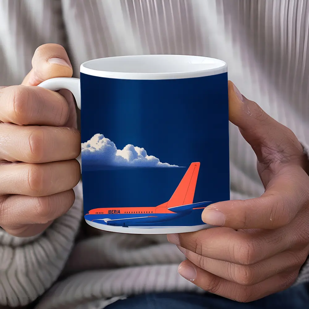 Iberia Airplane Blue Sky Minimalist Art – Mugs