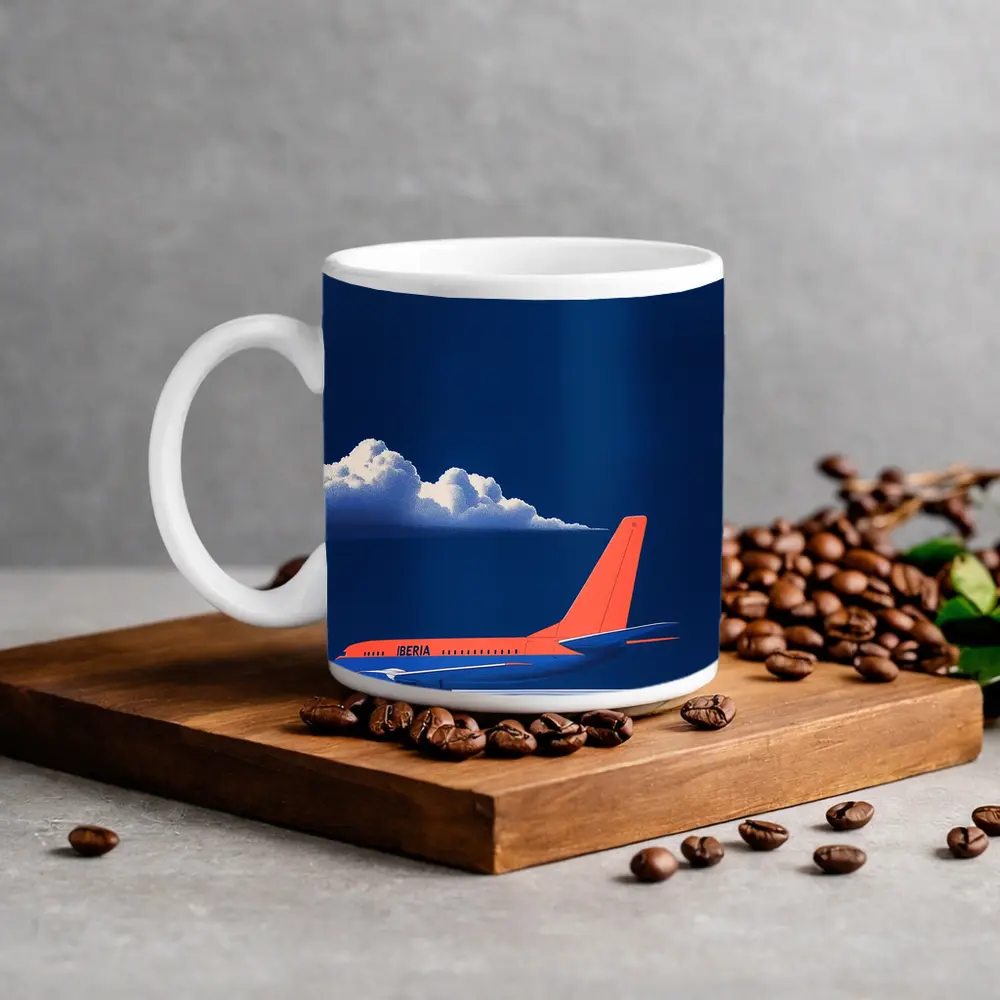 Iberia Airplane Blue Sky Minimalist Art – Mugs