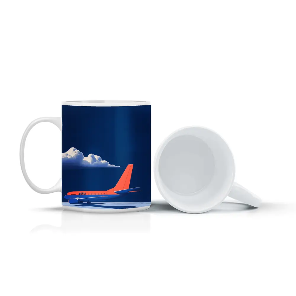 Iberia Airplane Blue Sky Minimalist Art – Mugs