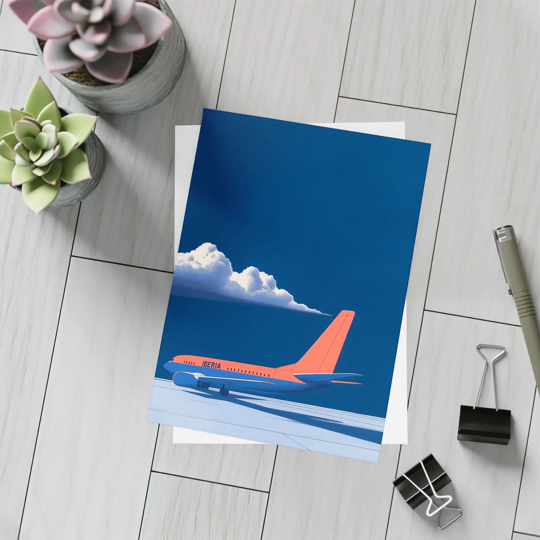 Iberia Airplane Blue Sky Minimalist Art – Postcards