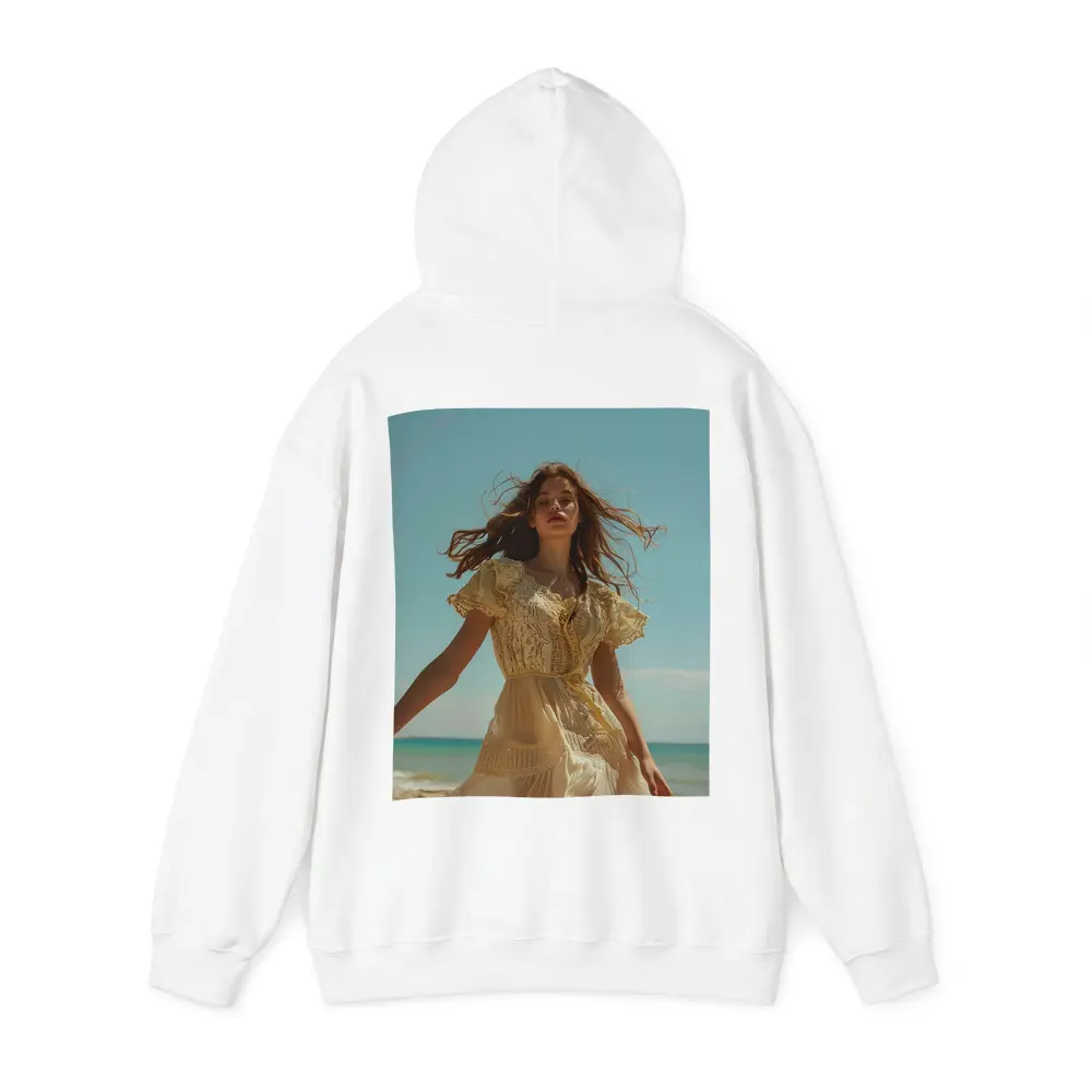 Woman Lace Dress Walking on Sunny Beach – Hoodies