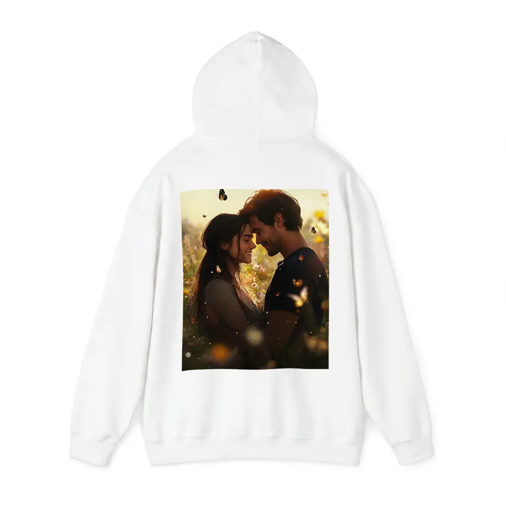 Couple Embracing In Wildflower Field Butterflies – Hoodies