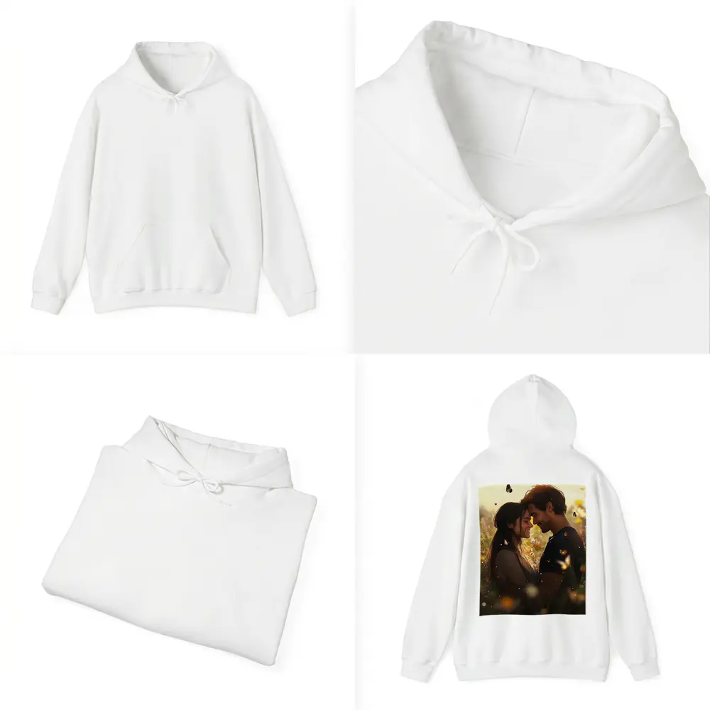 Couple Embracing In Wildflower Field Butterflies – Hoodies