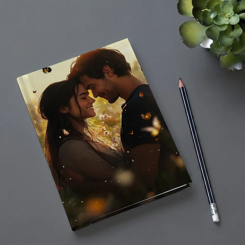 Couple Embracing In Wildflower Field Butterflies – Notebooks