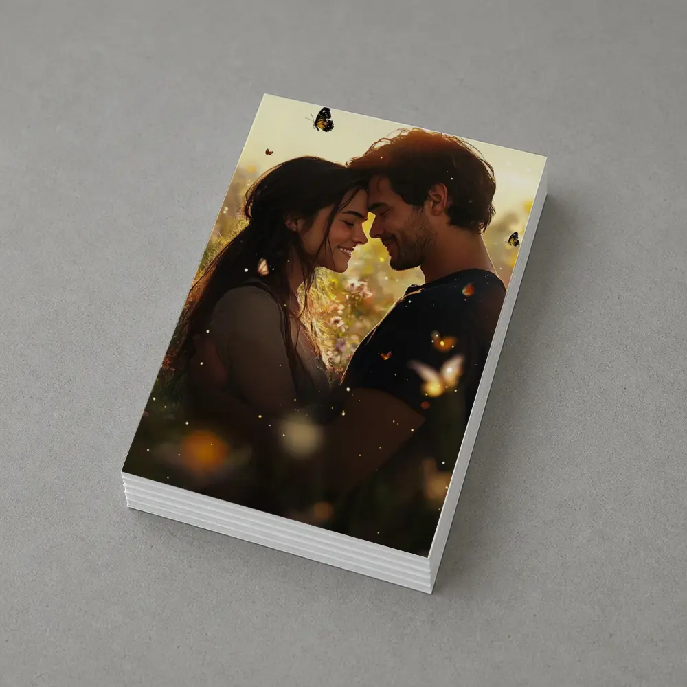 Couple Embracing In Wildflower Field Butterflies – Postcards