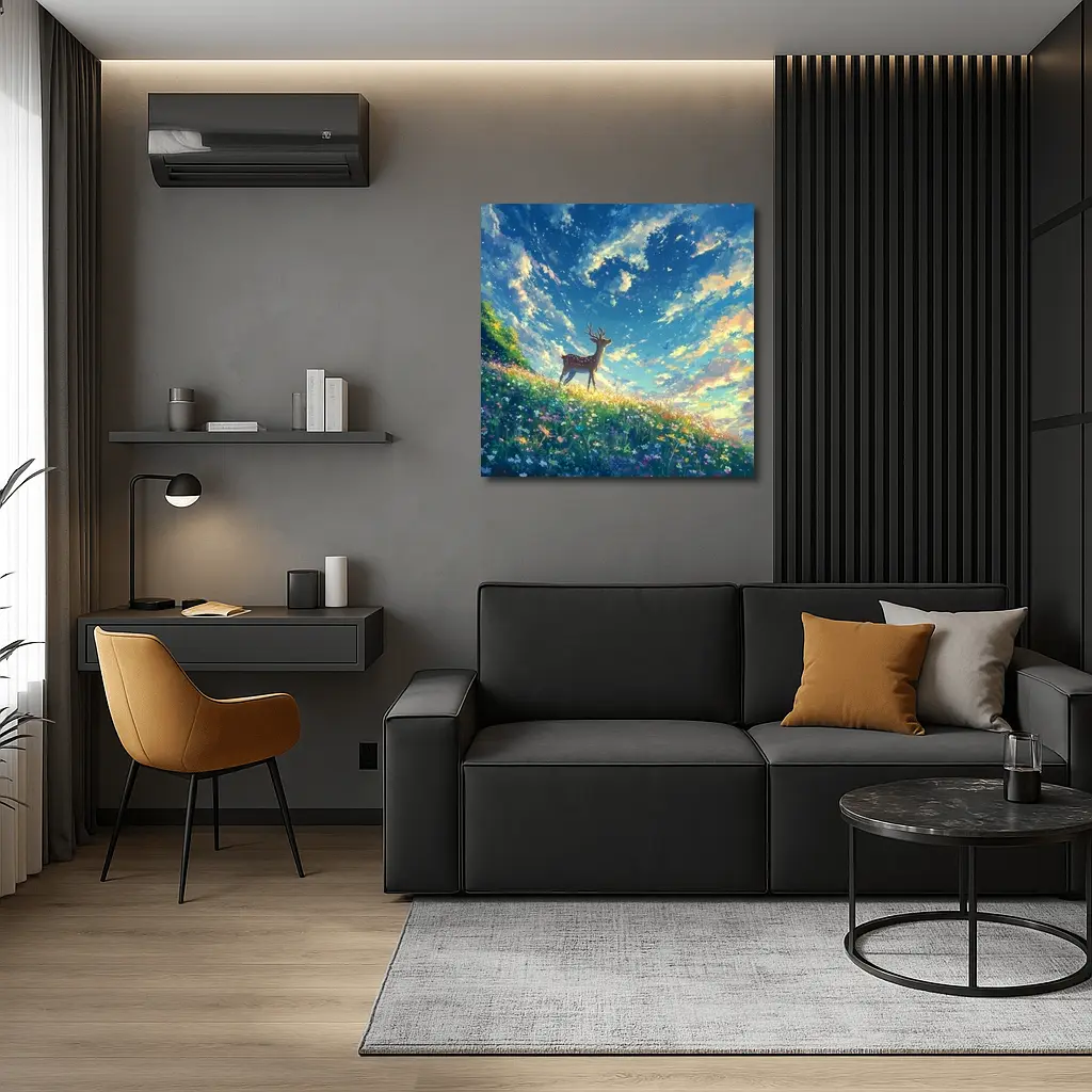 Spotted Deer on Wildflower Hill Anime Style – Wall Art