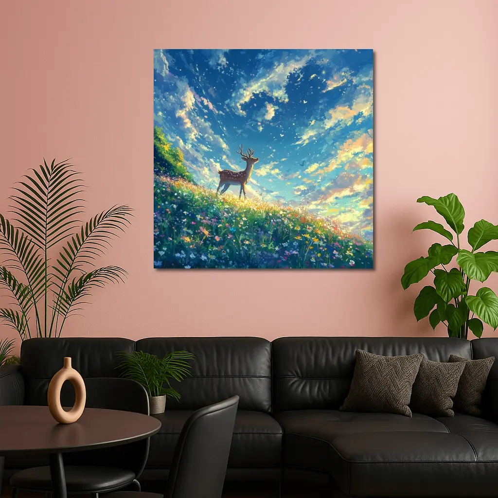 Spotted Deer on Wildflower Hill Anime Style – Wall Art