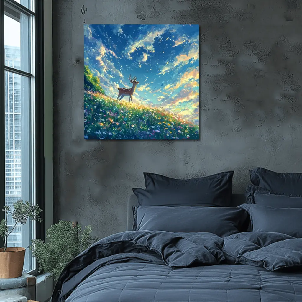 Spotted Deer on Wildflower Hill Anime Style – Wall Art