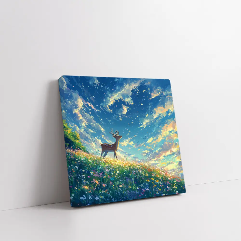 Spotted Deer on Wildflower Hill Anime Style – Wall Art