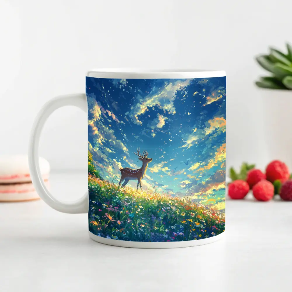 Spotted Deer on Wildflower Hill Anime Style – Mugs