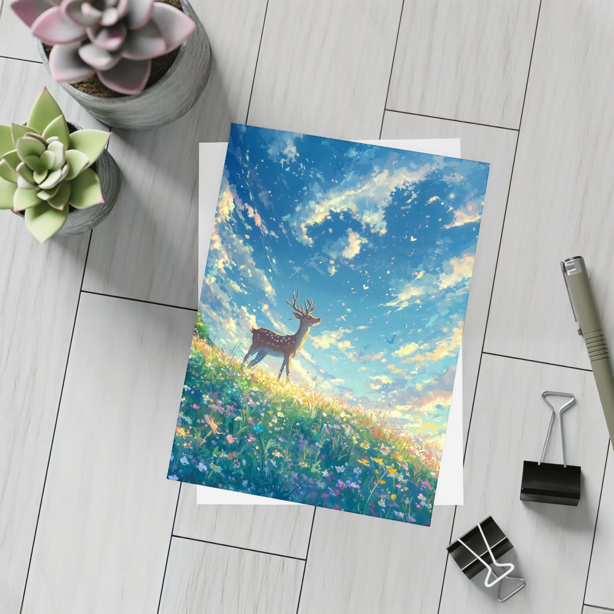 Spotted Deer on Wildflower Hill Anime Style – Postcards