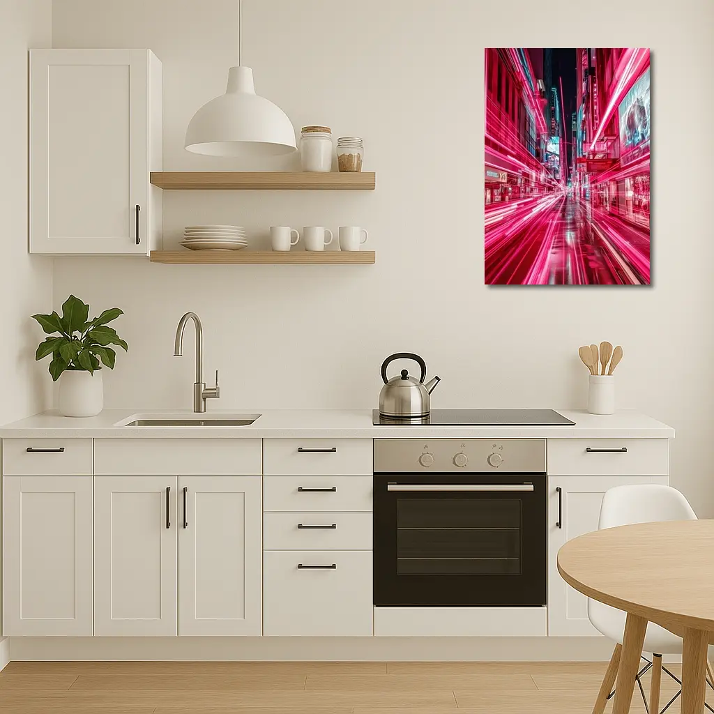Neon Pink City Street Light Trails Night – Wall Art