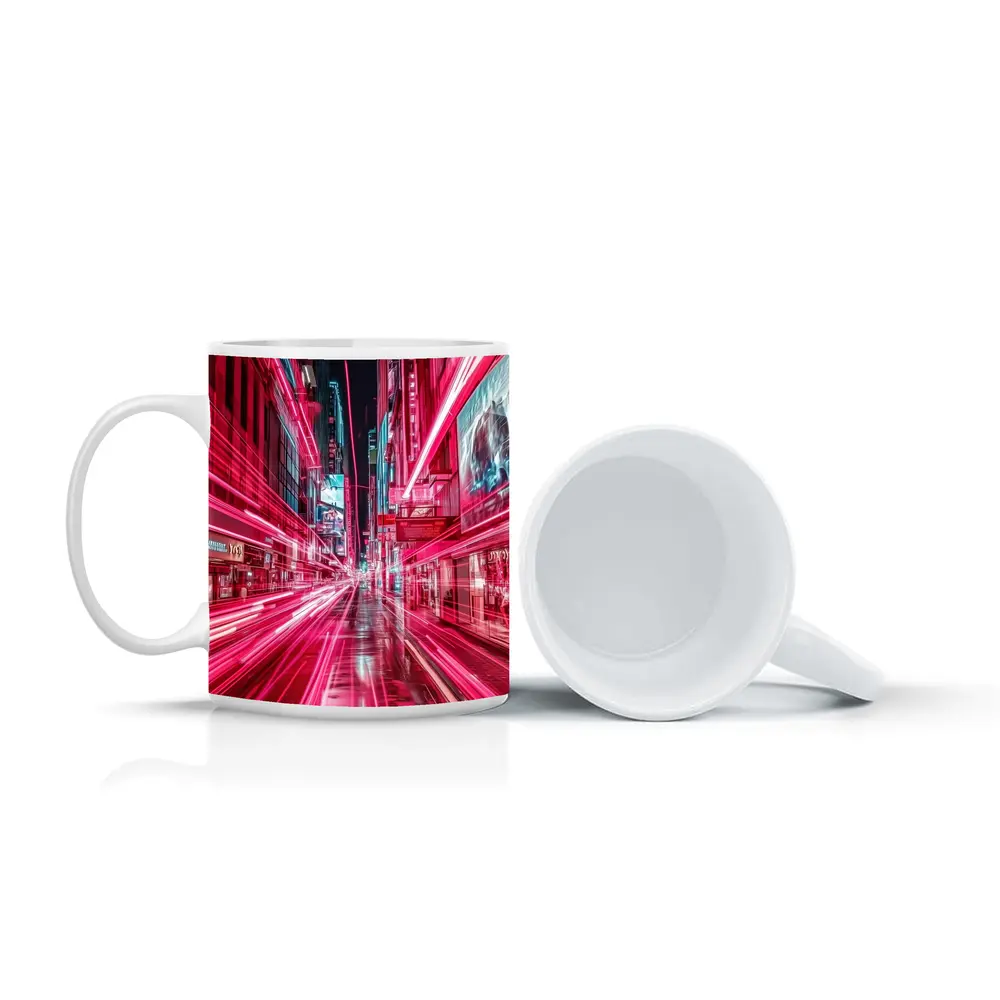 Neon Pink City Street Light Trails Night – Mugs