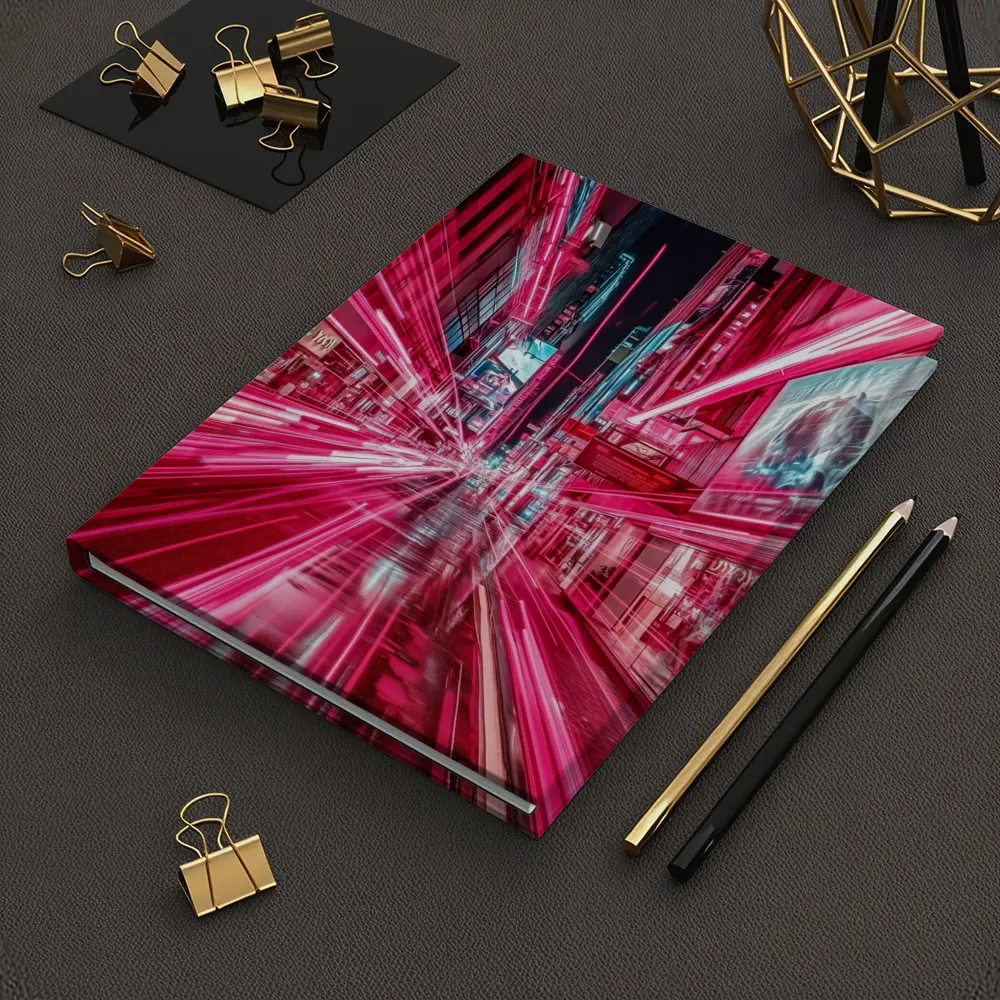Neon Pink City Street Light Trails Night – Notebooks