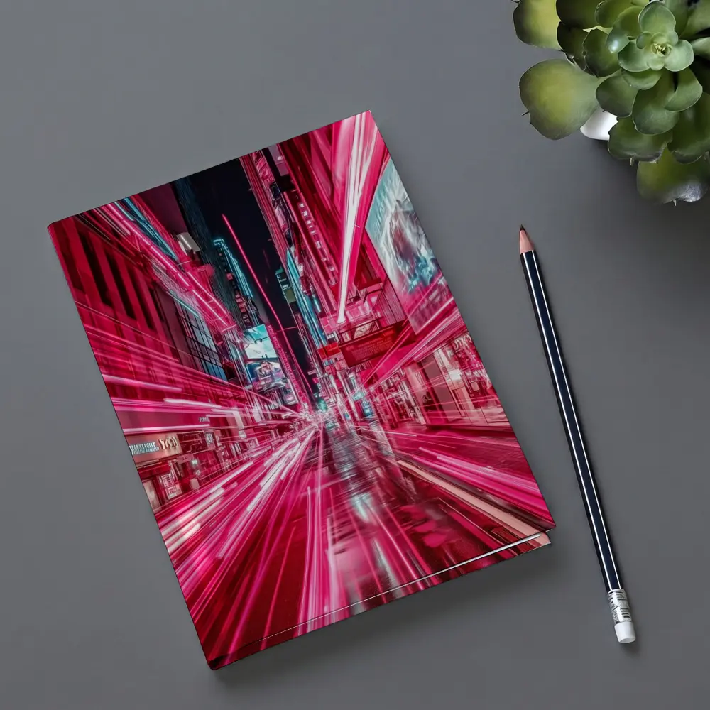 Neon Pink City Street Light Trails Night – Notebooks