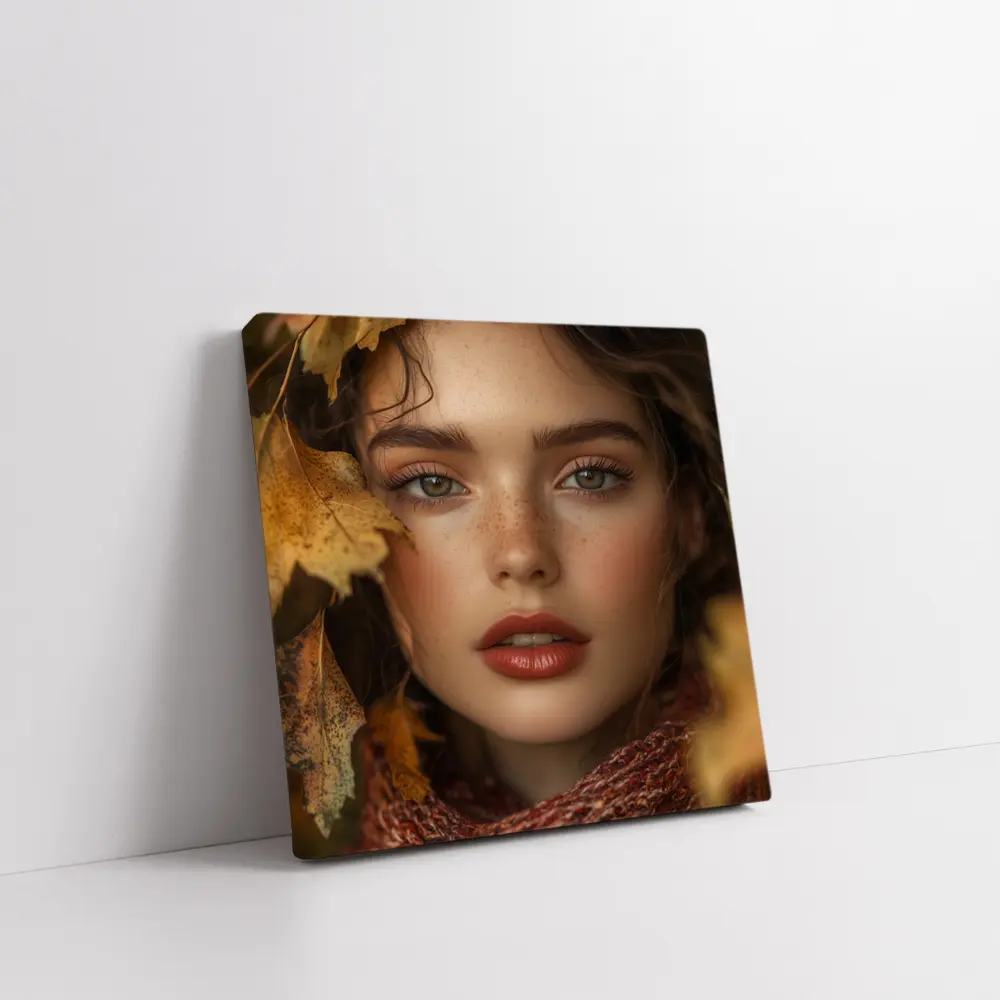 Young Woman Portrait Autumn Leaves Background – Wall Art