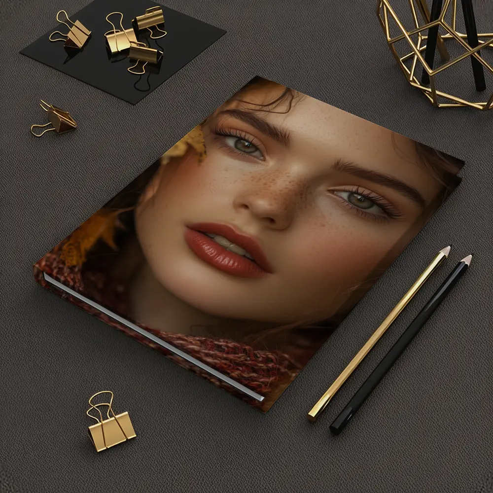 Young Woman Portrait Autumn Leaves Background – Notebooks