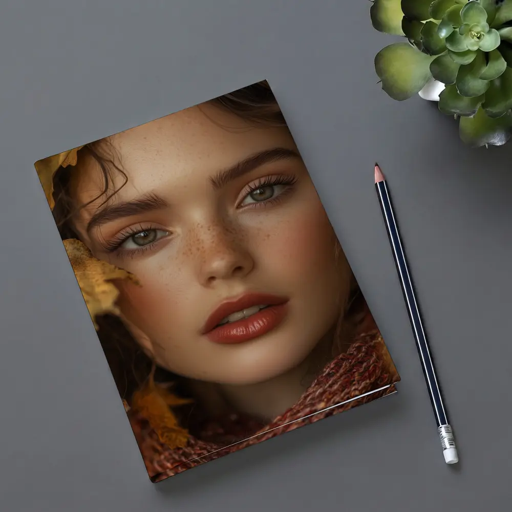Young Woman Portrait Autumn Leaves Background – Notebooks