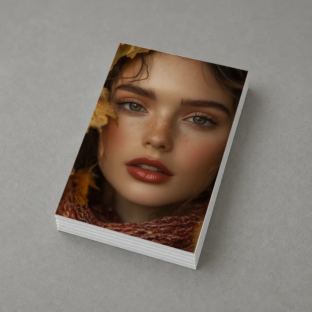 Young Woman Portrait Autumn Leaves Background – Postcards