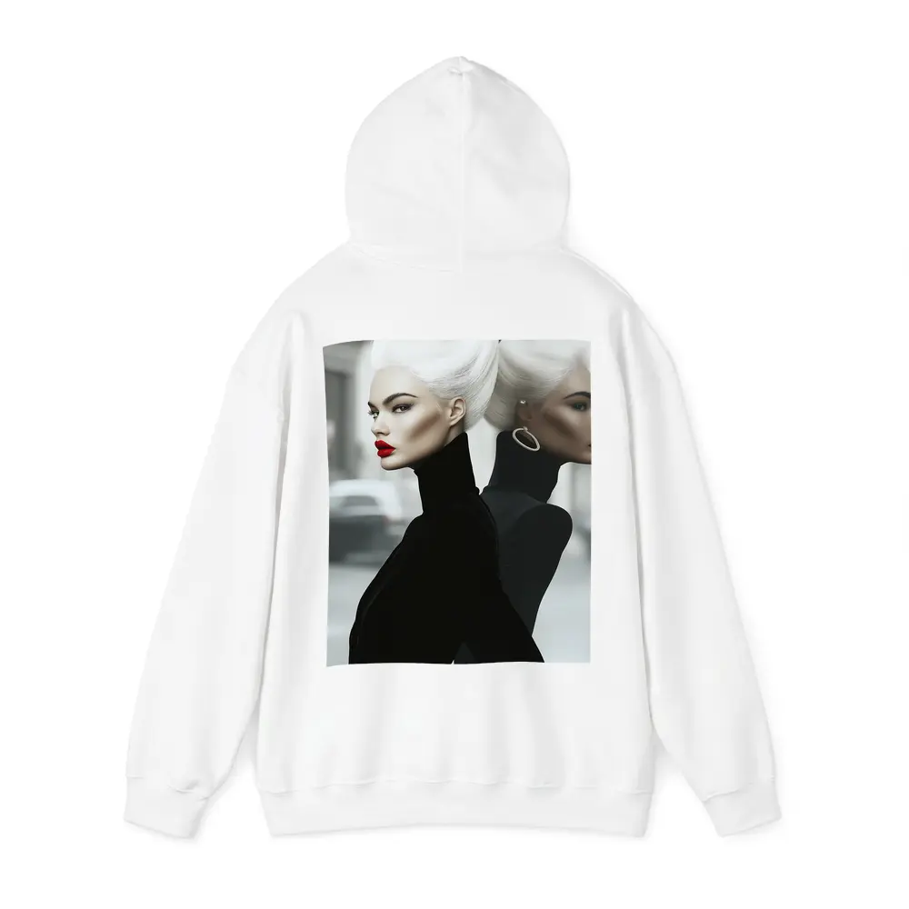 Fashion Woman White Hair Black Outfit City – Hoodies