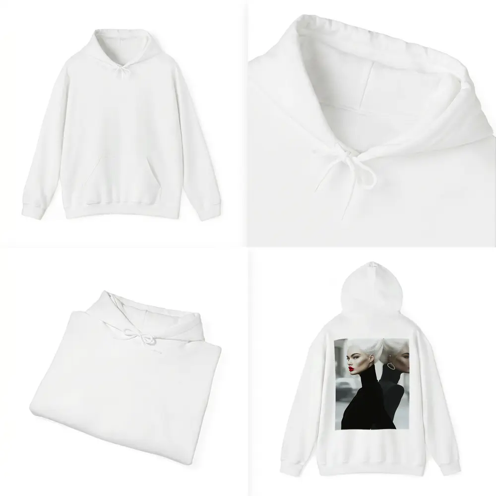 Fashion Woman White Hair Black Outfit City – Hoodies