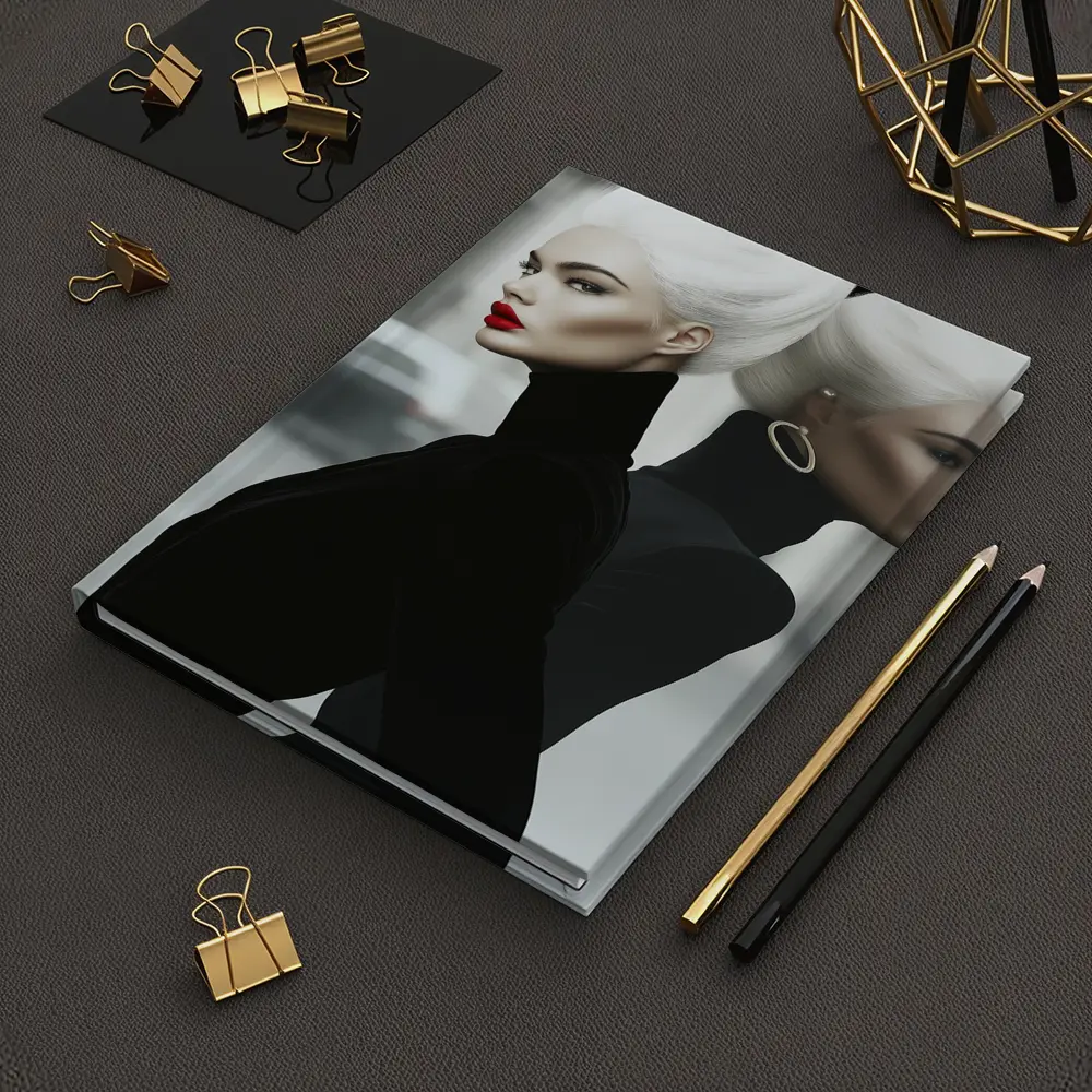 Fashion Woman White Hair Black Outfit City – Notebooks