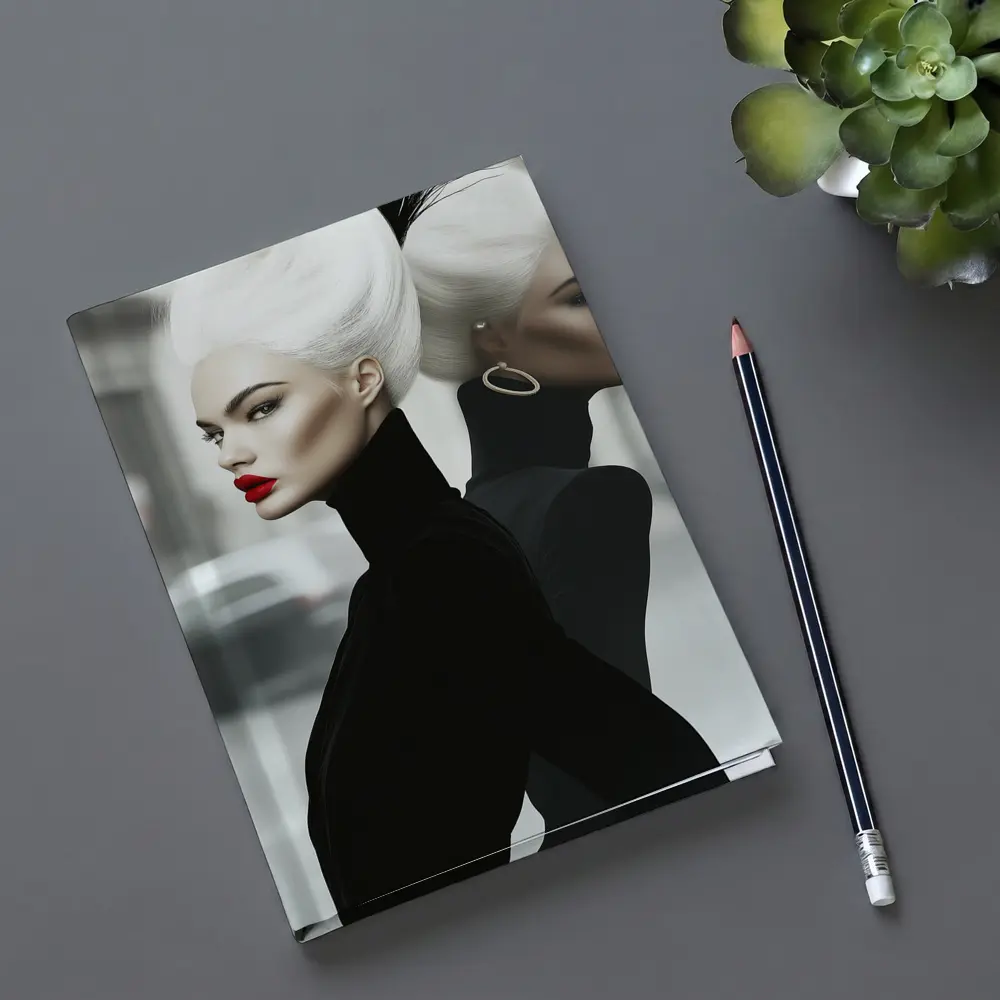 Fashion Woman White Hair Black Outfit City – Notebooks