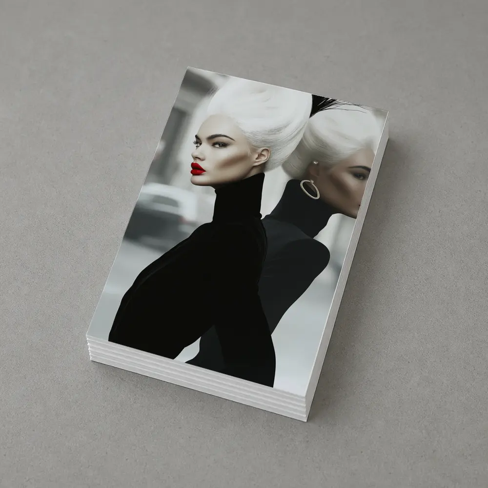 Fashion Woman White Hair Black Outfit City – Postcards