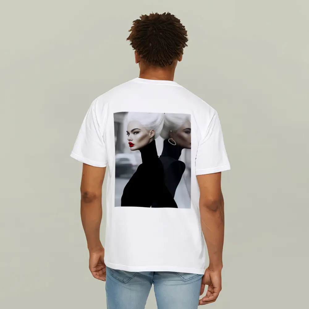 Fashion Woman White Hair Black Outfit City – T-Shirts