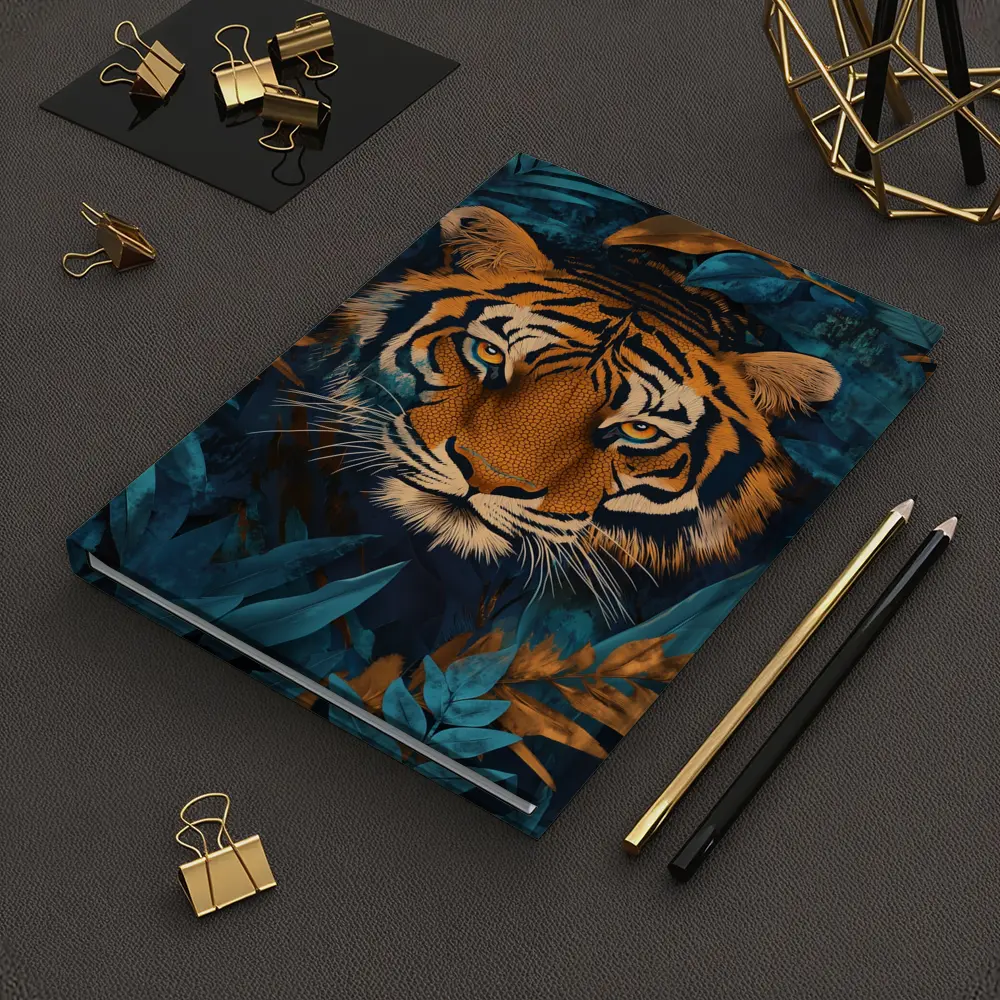 Tiger Face Deep Blue Jungle Foliage Art – Notebooks