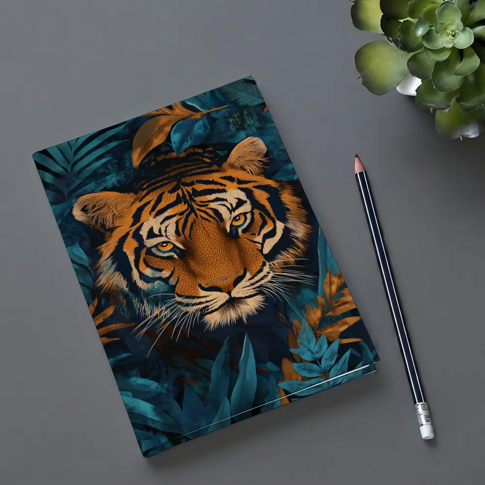 Tiger Face Deep Blue Jungle Foliage Art – Notebooks