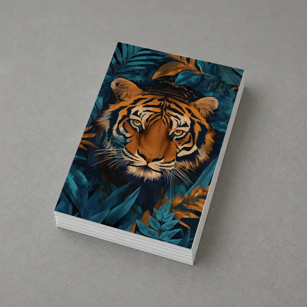 Tiger Face Deep Blue Jungle Foliage Art – Postcards