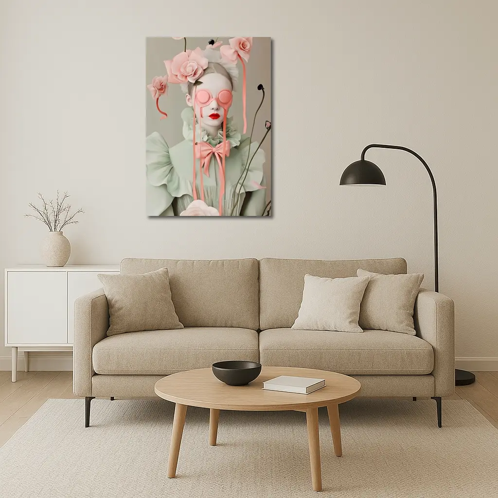 Surreal Woman Pink Roses Mint Fashion Portrait – Wall Art