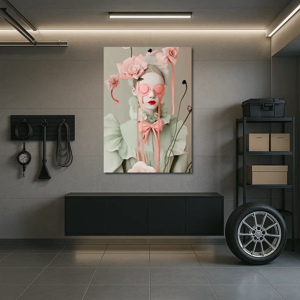 Surreal Woman Pink Roses Mint Fashion Portrait – Wall Art
