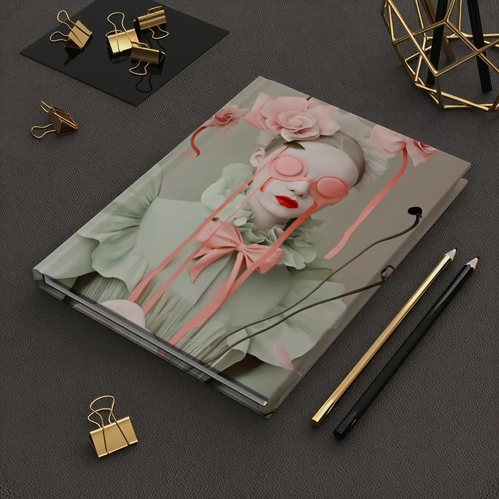 Surreal Woman Pink Roses Mint Fashion Portrait – Notebooks