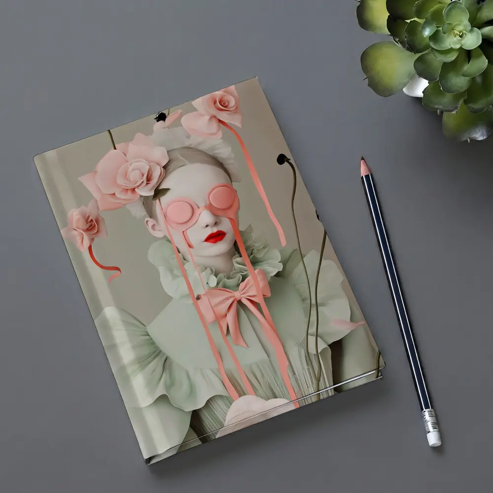 Surreal Woman Pink Roses Mint Fashion Portrait – Notebooks