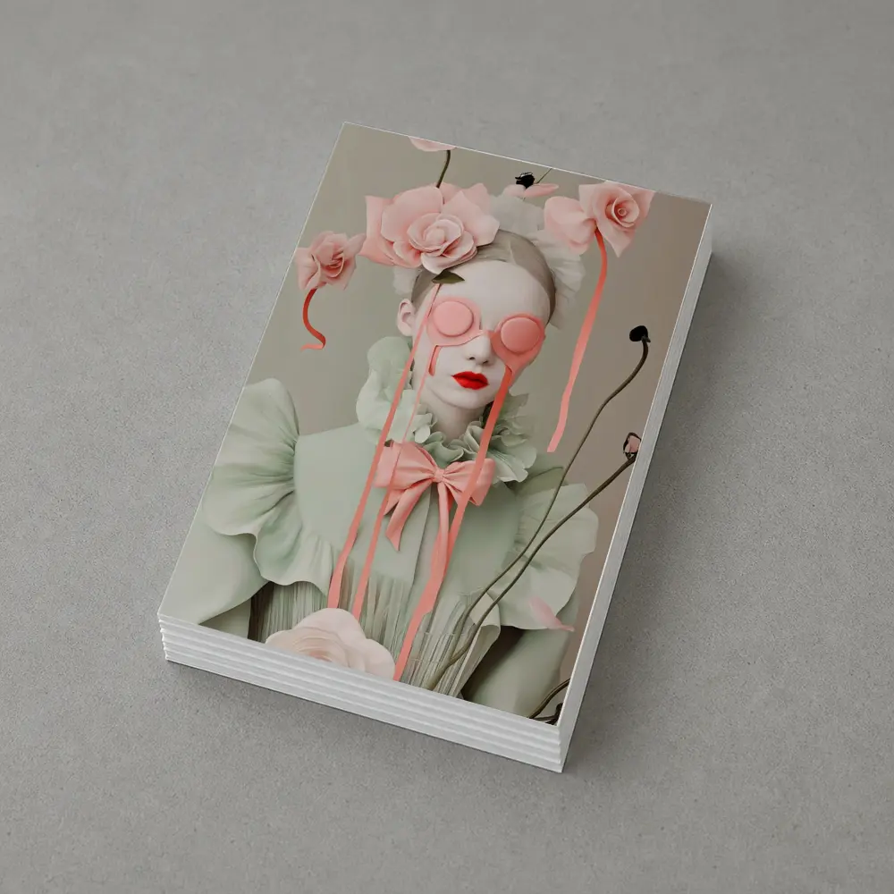 Surreal Woman Pink Roses Mint Fashion Portrait – Postcards