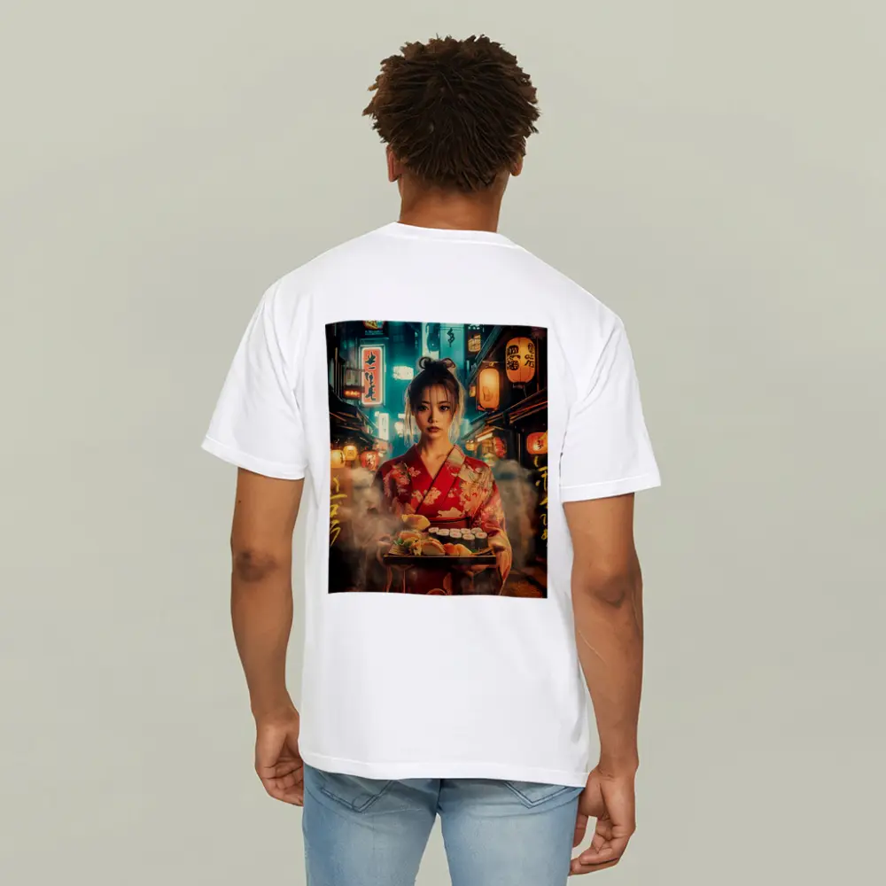 Japanese Woman Kimono Sushi Night Street – T-Shirts