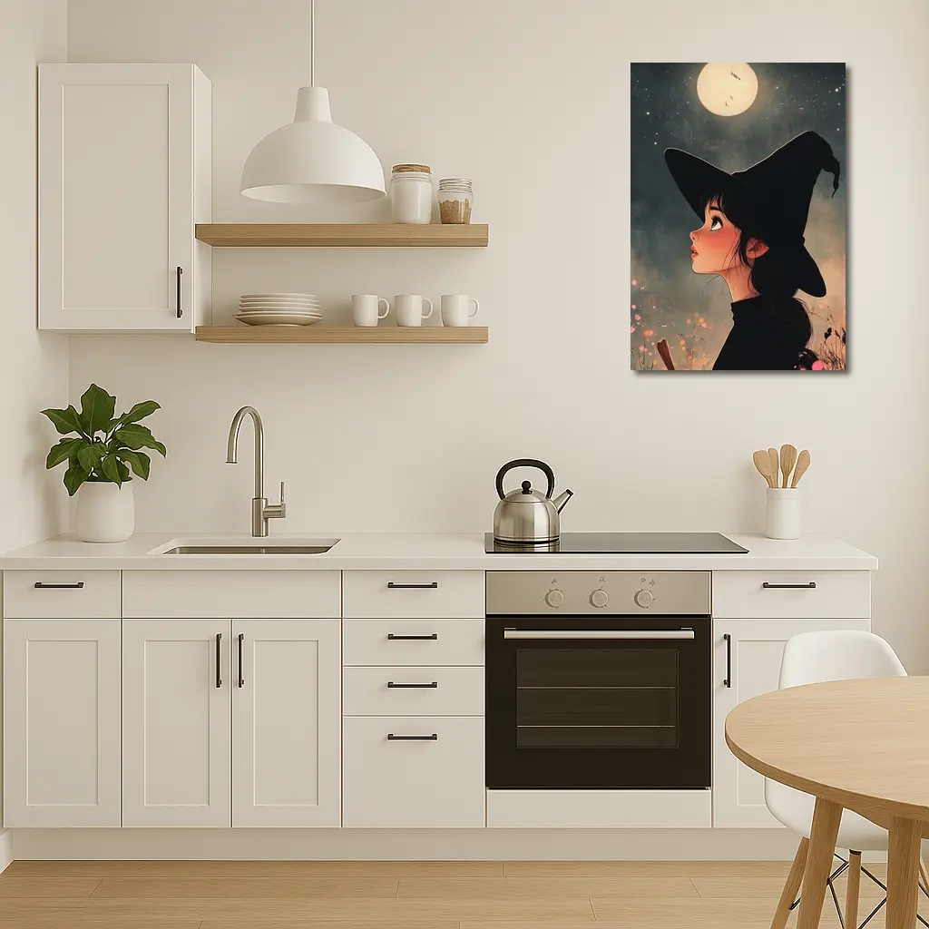 Anime Witch Girl Moonlit Night Sky – Wall Art