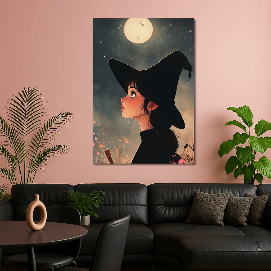 Anime Witch Girl Moonlit Night Sky – Wall Art